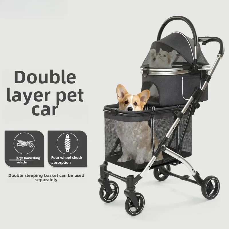 Los nuevos cochecitos para mascotas de dos pisos superiores e inferiores tienen cochecitos para mascotas de gran espacio y carritos múltiples para perros y gatos, carrito para perros - imagen 2