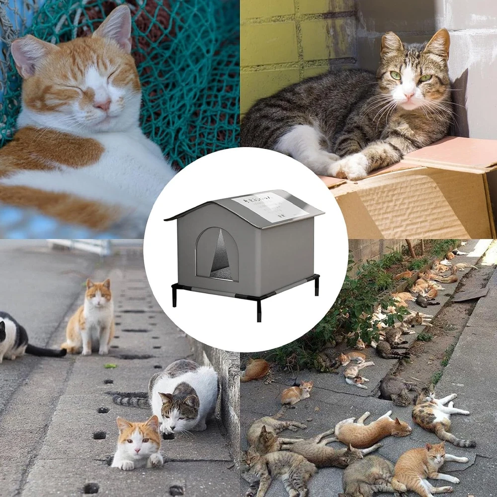Casa impermeable para gatos callejeros, casas para gatos Feral al aire libre, tienda cerrada para mascotas, refugio cálido para invierno, cama plegable para mascotas con estera extraíble - imagen 5