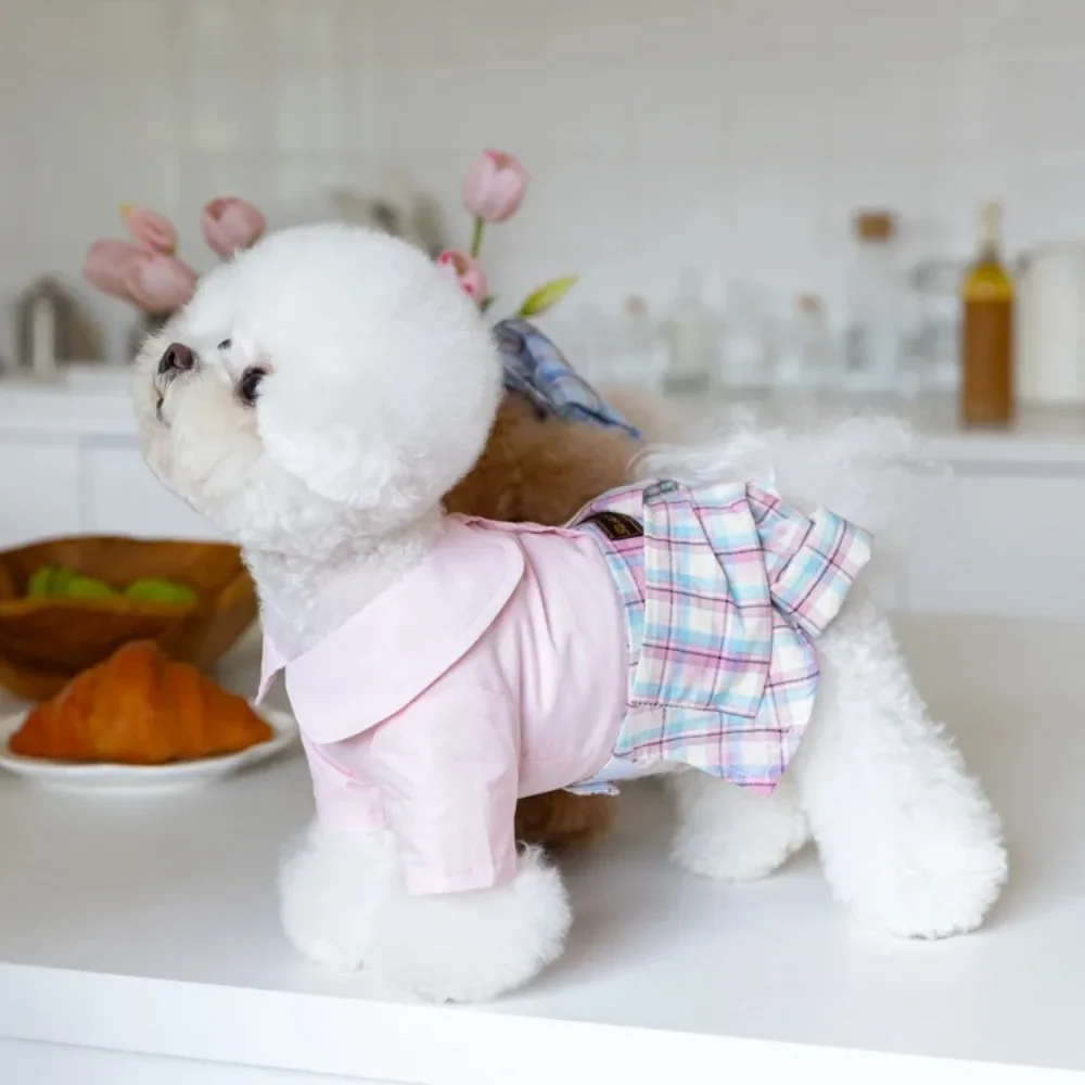 Ropa de estilo Ins para mascotas, falda a cuadros con camisa para mascotas, conjunto de ropa para cachorros, disfraz para perros, Otoño e Invierno - imagen 2