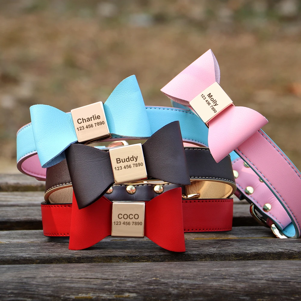 Collar personalizado de cuero con placa grabada y lazo - imagen 4