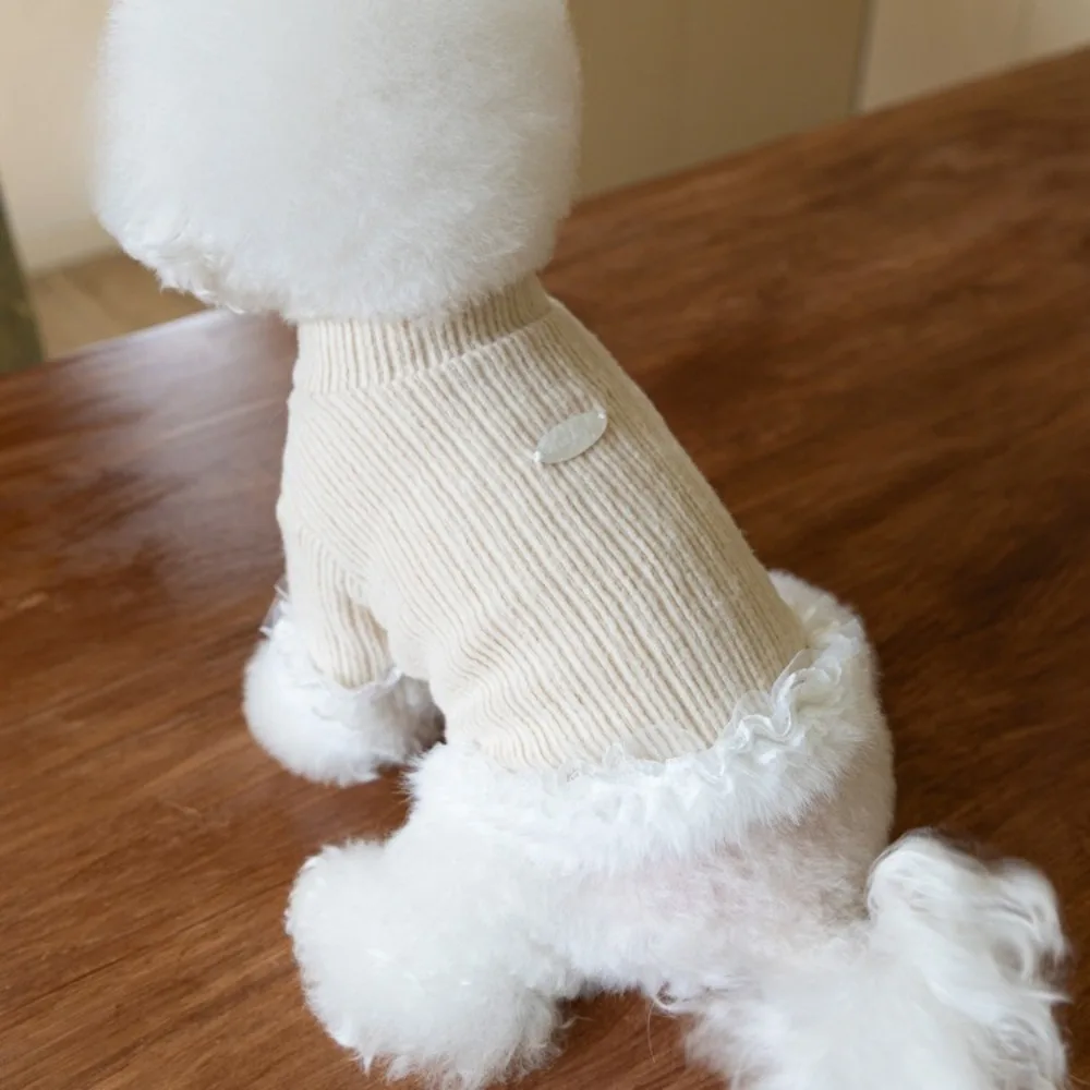 Suéter de cuello alto de felpa para otoño/invierno para mascotas, puños de pelo de conejo de encaje cálido, suéter Base de peluche para gatos, ropa para perros pequeños - imagen 3