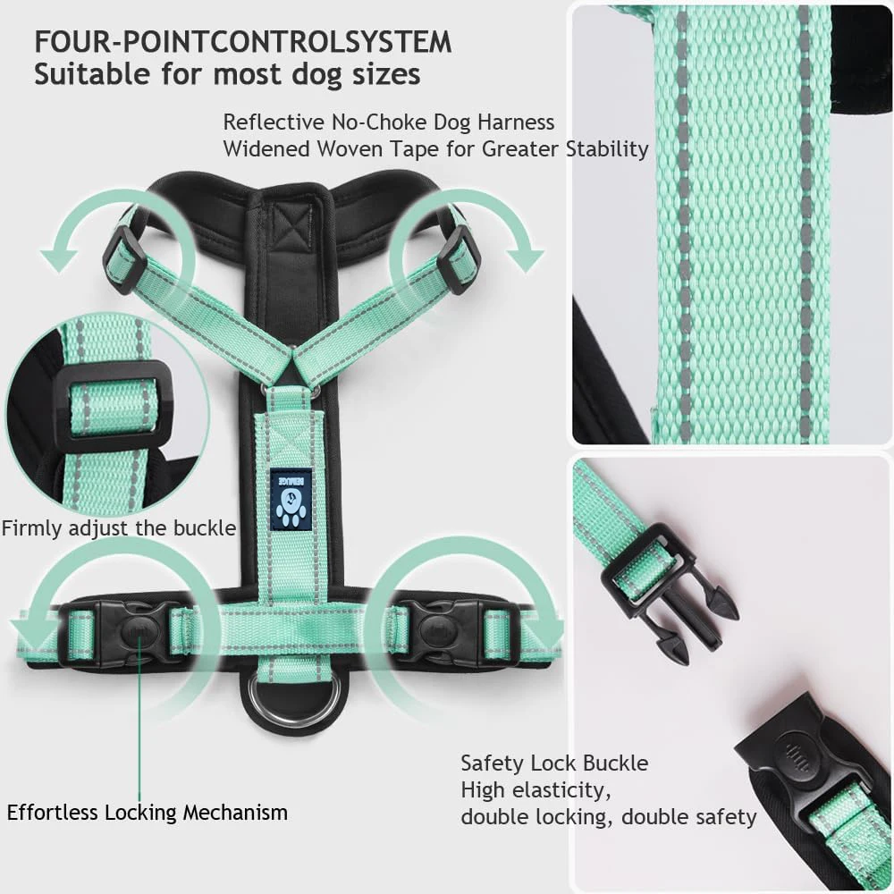 Arnés para perros en forma de Y con mango duradero ajustable, arnés reflectante de nailon para perros, chaleco con relleno suave, collares para perros, chalecos grandes - imagen 4