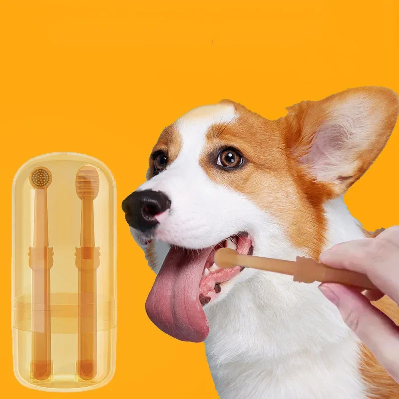 Cepillo de dientes de silicona suave para perros y gatos, blanqueador dental para el cuidado bucal, Kit de pasta de dientes para mascotas, suministros de limpieza dental para mascotas - imagen 3