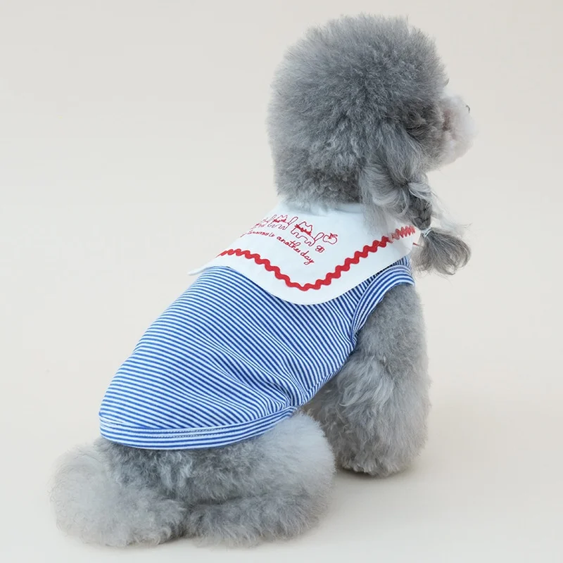 Camisa marinera transpirable de algodón para perro pequeño con rayas azules - imagen 4