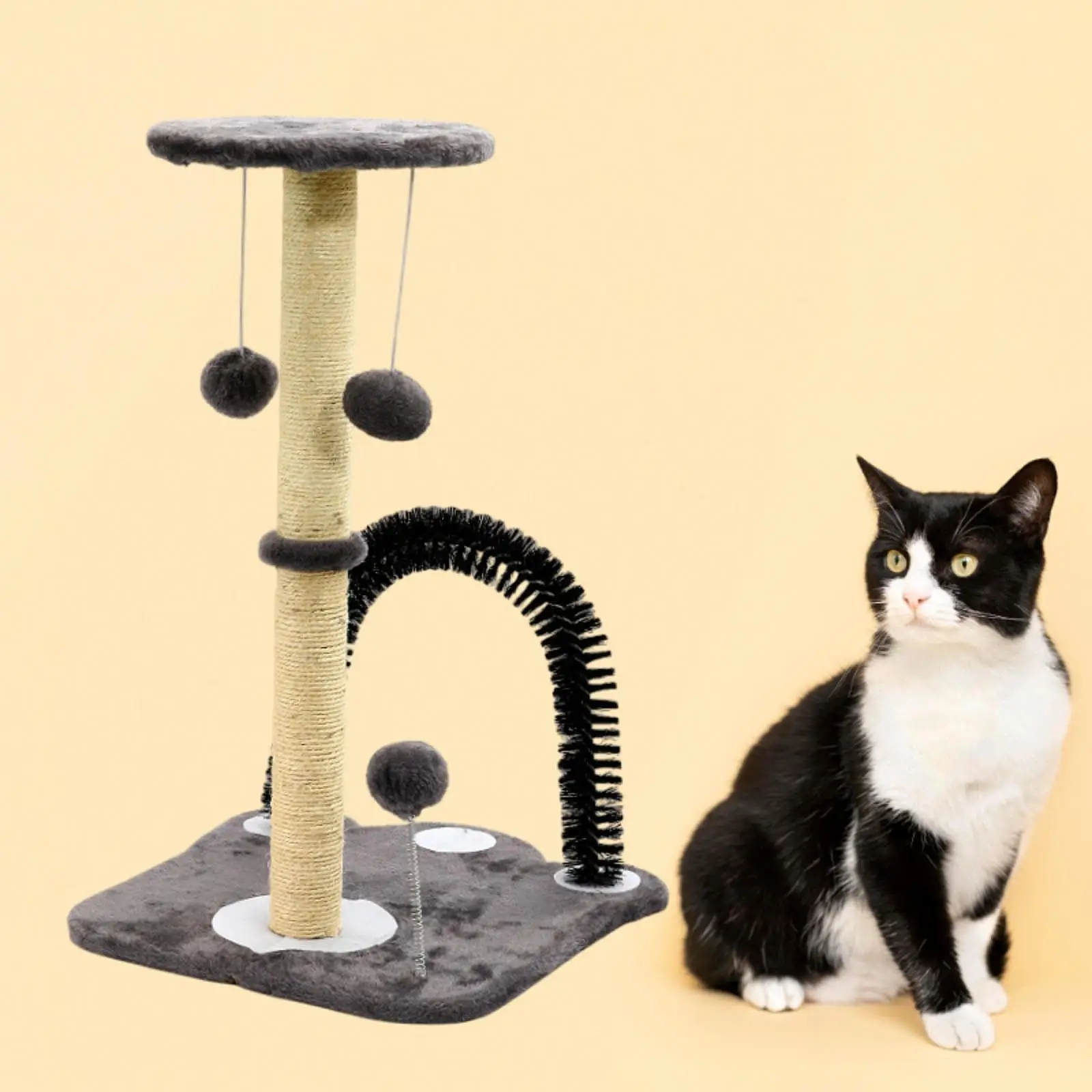 Cat Scratch Post, Sisal Rope, Creative Interactive Vertical Furniture Protector with Hanging Balls,