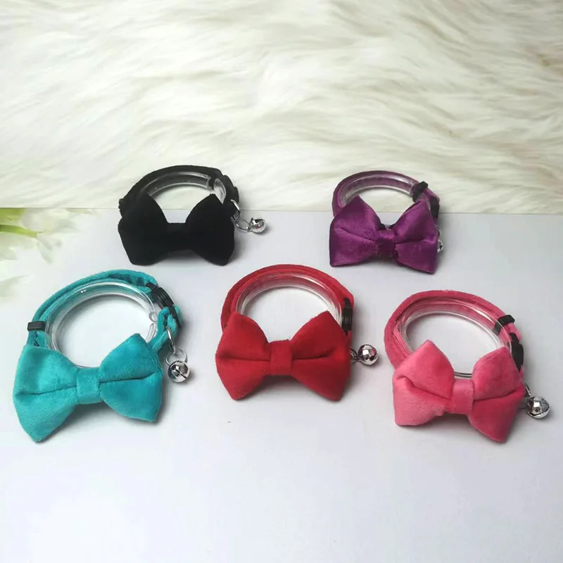 Collar de terciopelo para perros y gatos con lazo, campana, ajustable - imagen 5