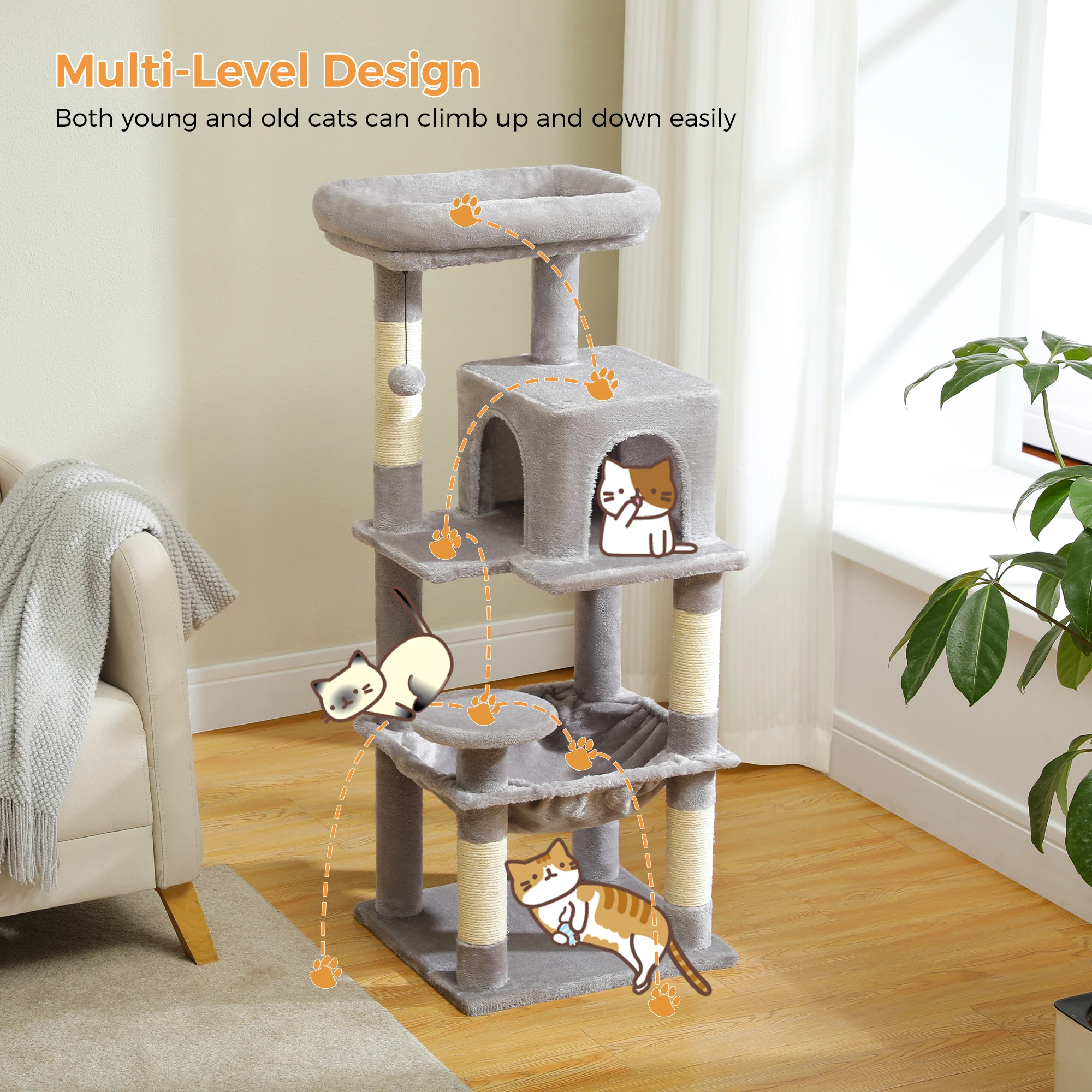 Árbol rascador para gatos con hamaca y plataformas de 5 niveles - imagen 5