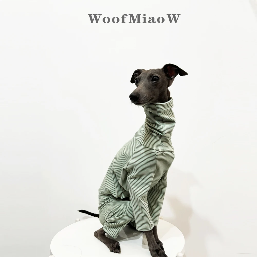 Ropa cálida de galgo italiano, moda de terciopelo a rayas, suave y cómoda, Sudadera con capucha de Raya verde para perro, ropa para el hogar - imagen 5