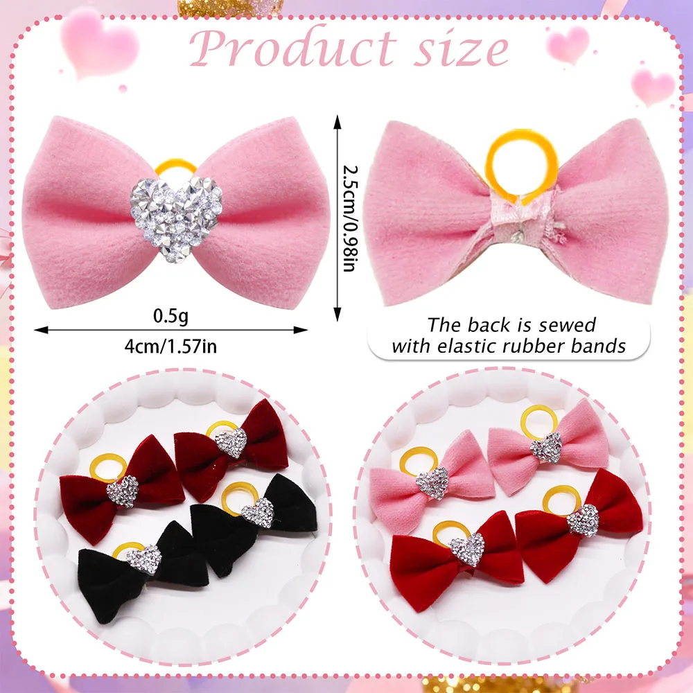 100 Uds. Por pares de lazos para perros brillantes estilo romántico lazos para el pelo para perros pequeños bandas de goma accesorios para el cabello para mascotas para perros aseo - imagen 4