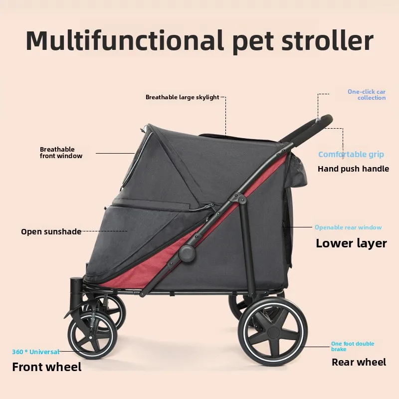 Carrito de paseo para perros y gatos, grande, plegable y portátil - imagen 2