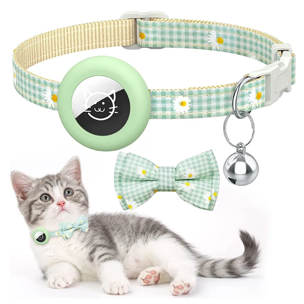 Collar para gatos con AirTag – Estampado a cuadros, lazo y cascabel - imagen 2