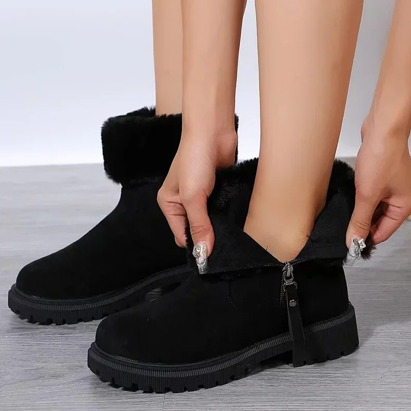Botas de nieve de piel sintética peluda para Mujer, botines con plataforma antideslizante para mantener el calor, de felpa, 43, 2024 - imagen 4