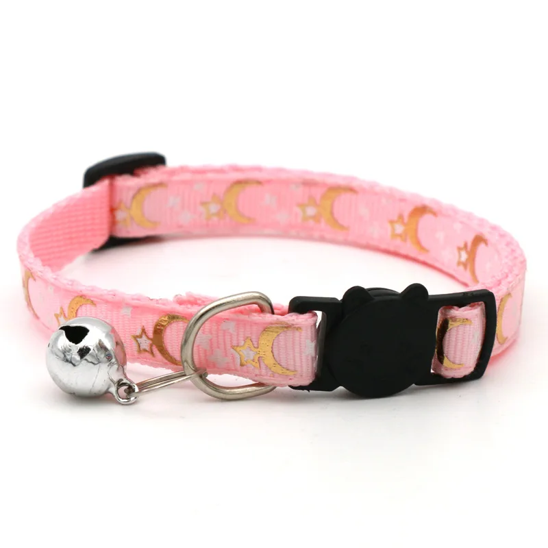 Collar para perro y gato, Color dorado, estrellas y luna, Collar para mascotas con campana y separador de Material PP, cubo de seguridad reflectante, seguro y sólido - imagen 4