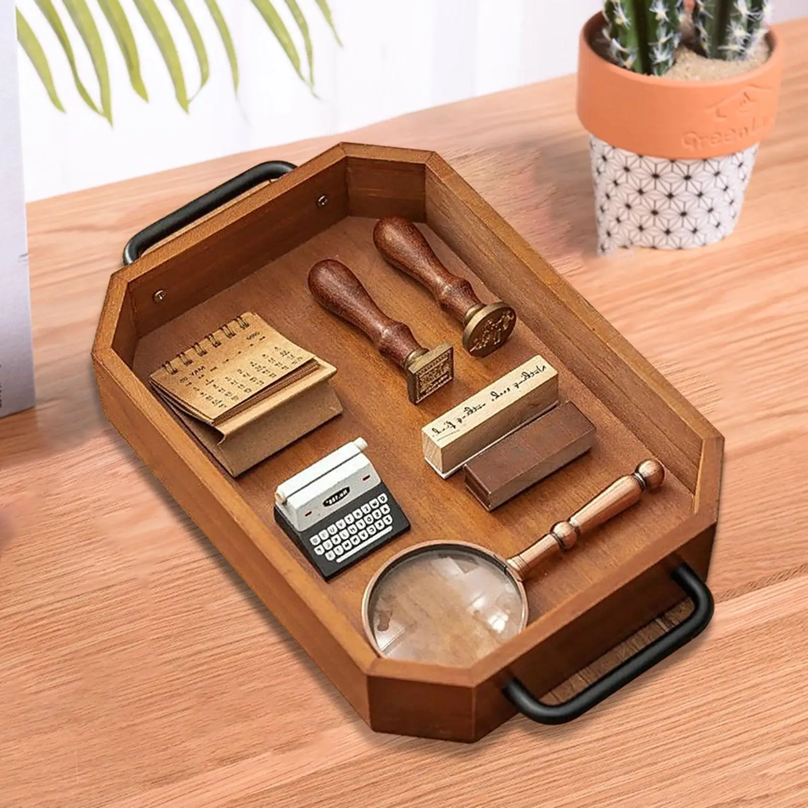 Bandeja de madera para servir, bandeja de almacenamiento, adorno, diseño Vintage, durabilidad, taza de café