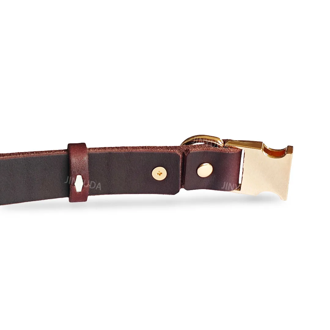 Collar de cuero genuino para mascotas, correa ajustable para el cuello para perros y gatos con hebilla de latón, Collar para mascotas duradero y elegante de cuero real de primera calidad - imagen 3