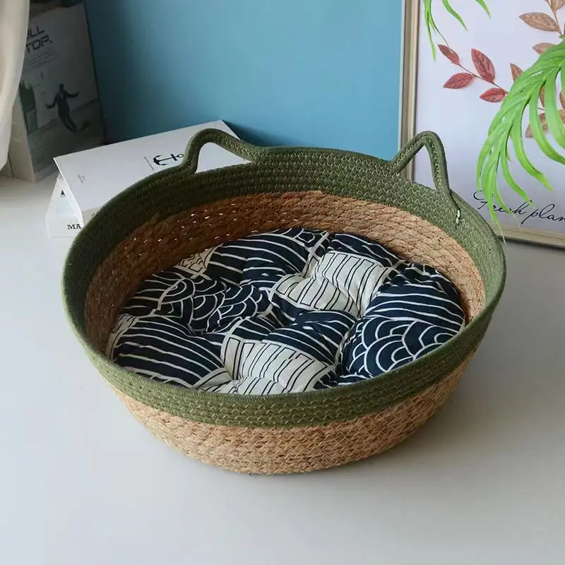 Cama tejida de paja de doble color para gatos, alfombrilla suave para gatos, rascador para gatos, almohadilla para garras de molienda, suministros para mascotas Four Seasons