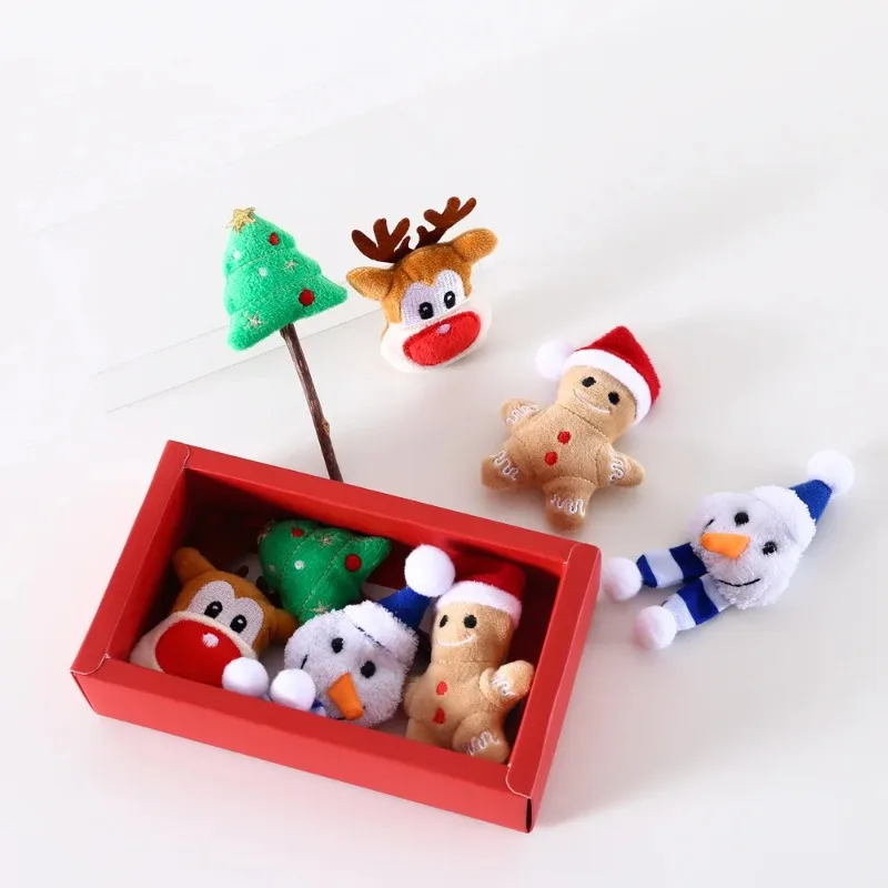 Regalo de Navidad para mascotas, juguete para gatos, caja de regalo de juguete de peluche, árbol de hombre mayor, muñeco de nieve, campana de hierba gatera integrada, accesorios para perros pequeños - imagen 4