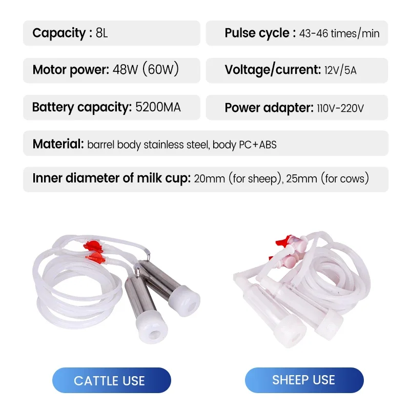 Máquina de ordeño eléctrica 8L para vacas y cabras – Portátil - imagen 4