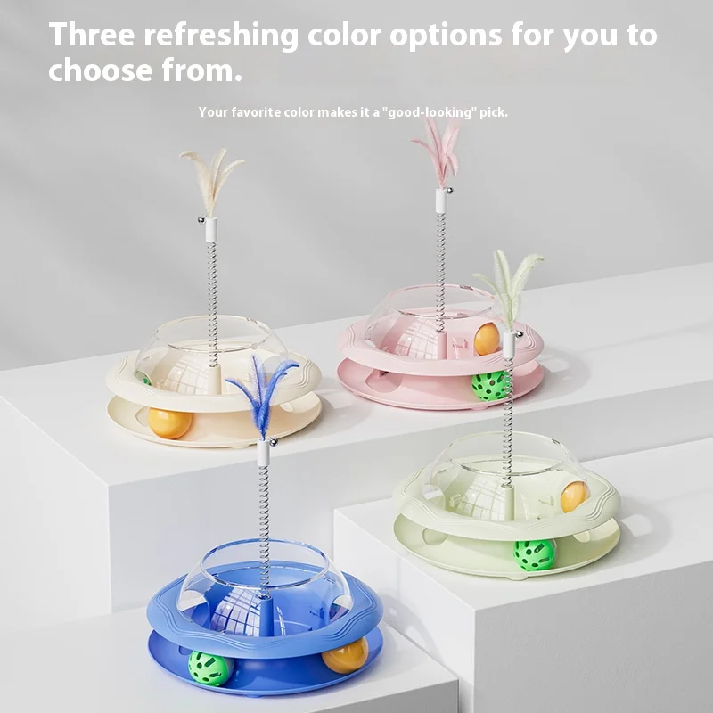 Nuevo juguete dispensador de golosinas para gatos con bola giratoria, alimentador de rompecabezas de juego automático, rompecabezas de plumas reemplazable, alivio del aburrimiento - imagen 2