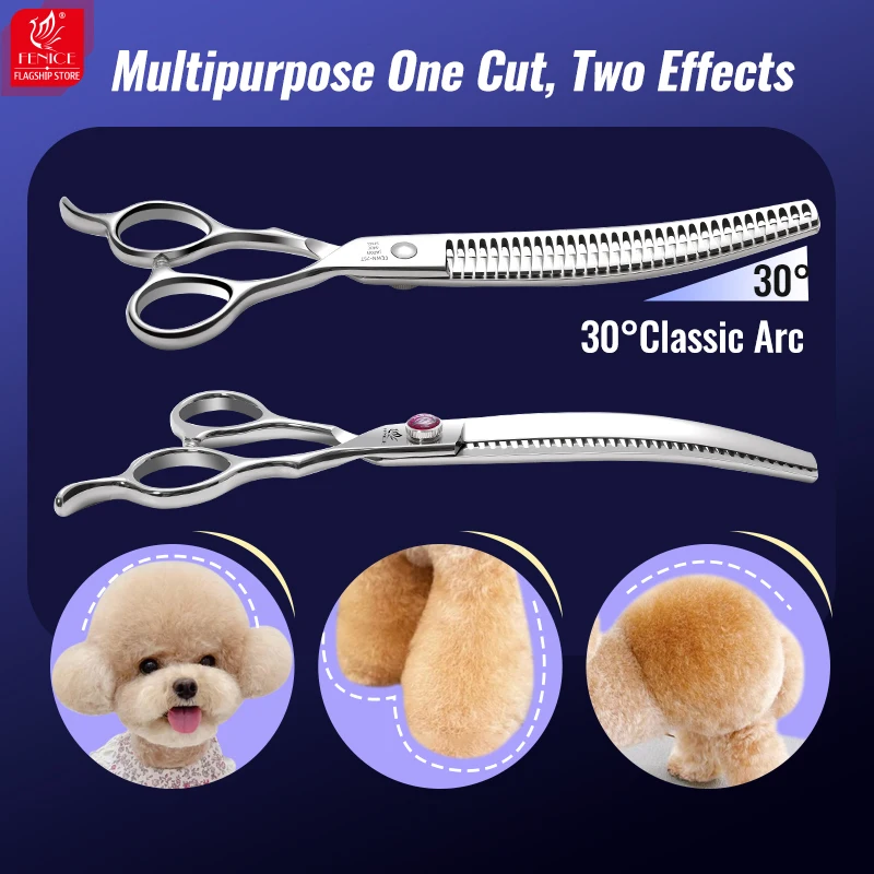 Tijeras de belleza para perros Fenice, tijeras profesionales de peluquería para perros de 7,0/7,5/8 pulgadas, tijeras rectas/curvas, dientes de tiburón JP440C - imagen 5