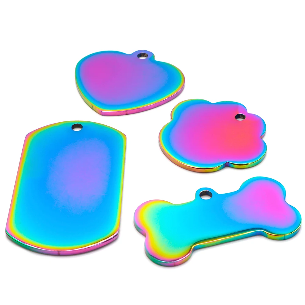 100 Uds. Etiqueta de identificación de acero inoxidable arcoíris para perro mascota placa de identificación personalizada antipérdida llavero de Metal colgante dijes accesorios de regalo - imagen 4