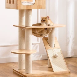 Árbol para gatos de madera maciza – Torre rascador piso a techo