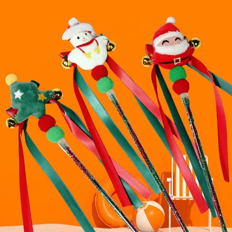 Juguete navideño para gatos, varita interactiva de Navidad con accesorio de campana para interior, gatito, Papá Noel, muñeco de nieve, árbol de Navidad, 1/4 Uds.