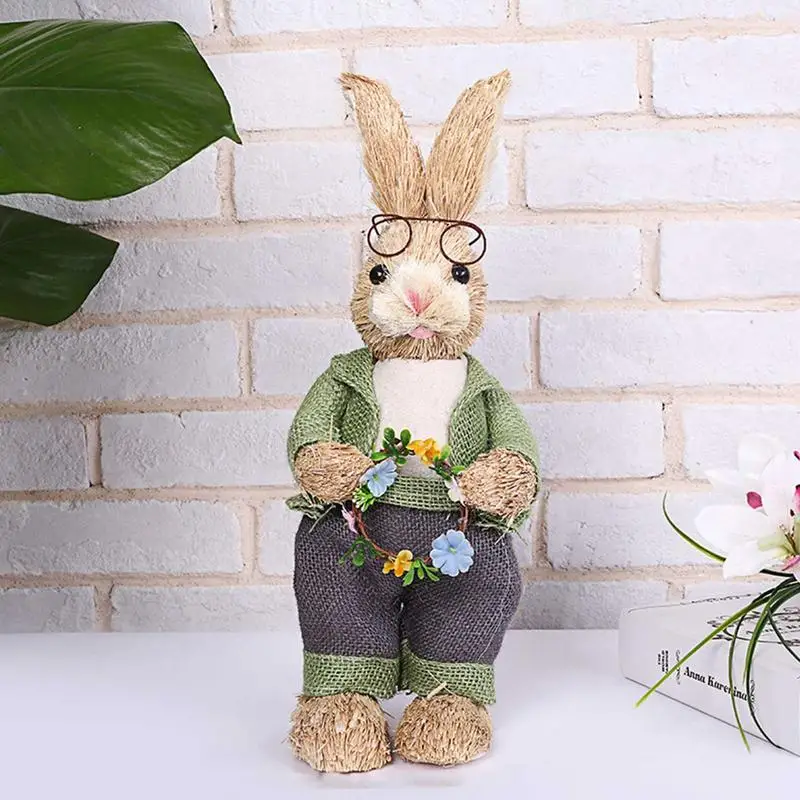 Conejo de Pascua de paja lindo y colorido, decoraciones de conejito de Pascua, figuritas de Pascua de paja para ventanas, restaurantes, fiesta de jardín en casa - imagen 2