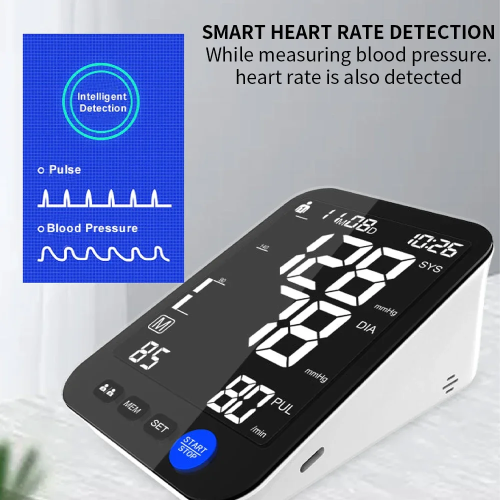 Monitor de presión arterial, pantalla LED grande retroiluminada a Color de 5 ", tensiómetro Digital automático de presión arterial, esfigmomanómetro - imagen 2