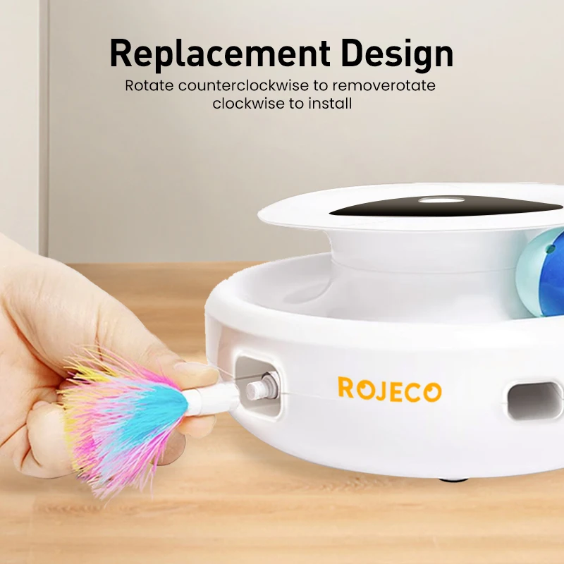 Robeco juguetes inteligentes 2 en 1 para gato y perro, juego automático de plumas y bolas divertidas, 5 modos, accesorios interactivos electrónicos para mascotas - imagen 3