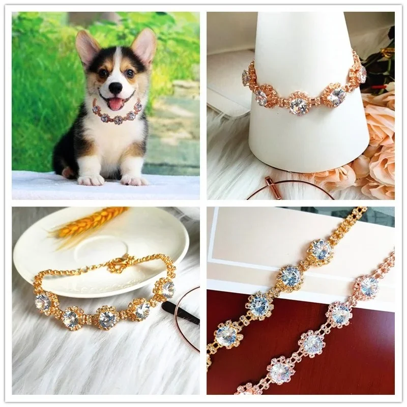 Collar de flores de cinco diamantes, joyería ajustable para gato, perro, cachorro, collar para mascotas, banda para el cuello para cachorros, collar para gatitos, accesorios - imagen 2