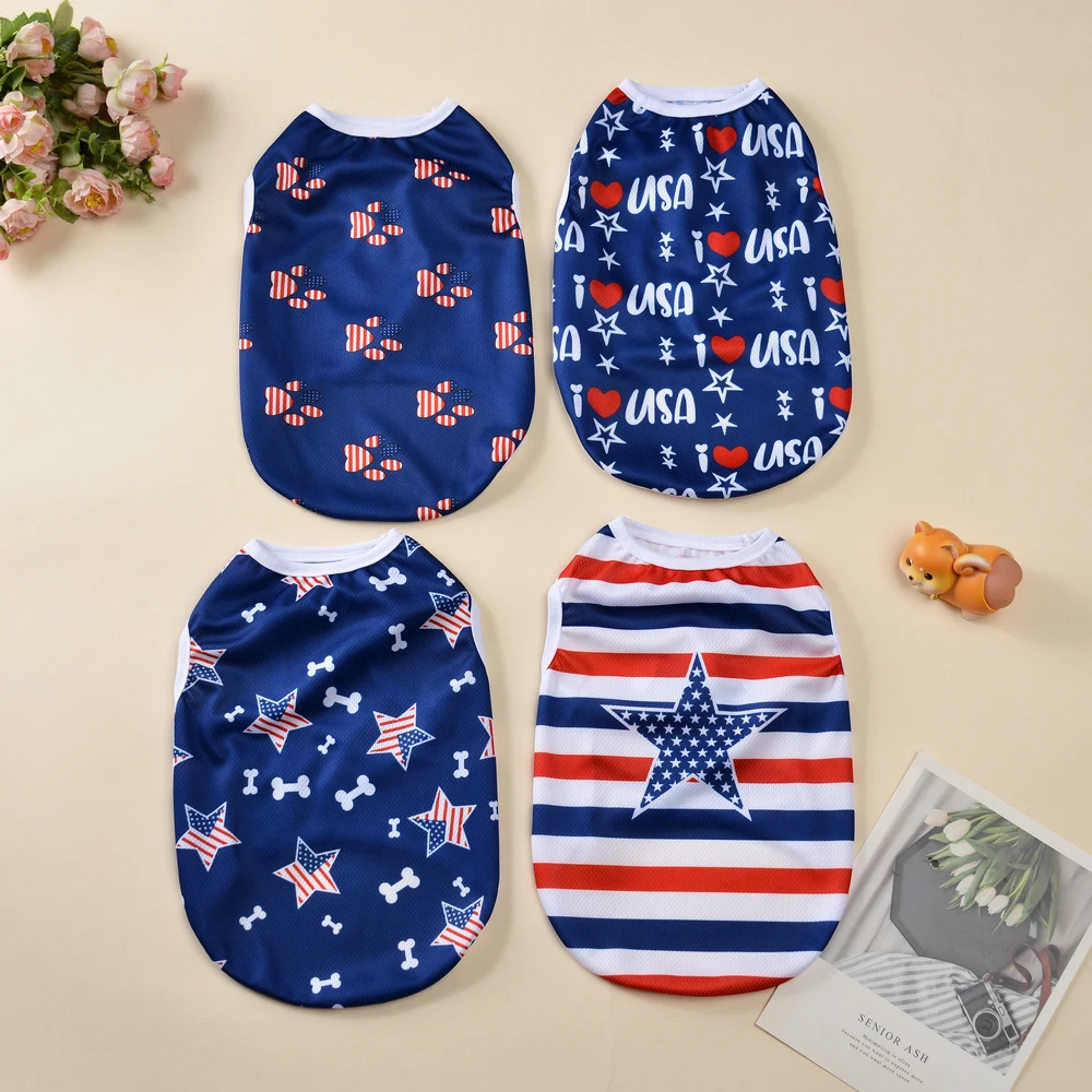 Chaleco fresco de verano para perros, camisa para mascotas del Día de la independencia para perros pequeños y medianos, camiseta transpirable para cachorros, trajes para Chihuahua - imagen 2
