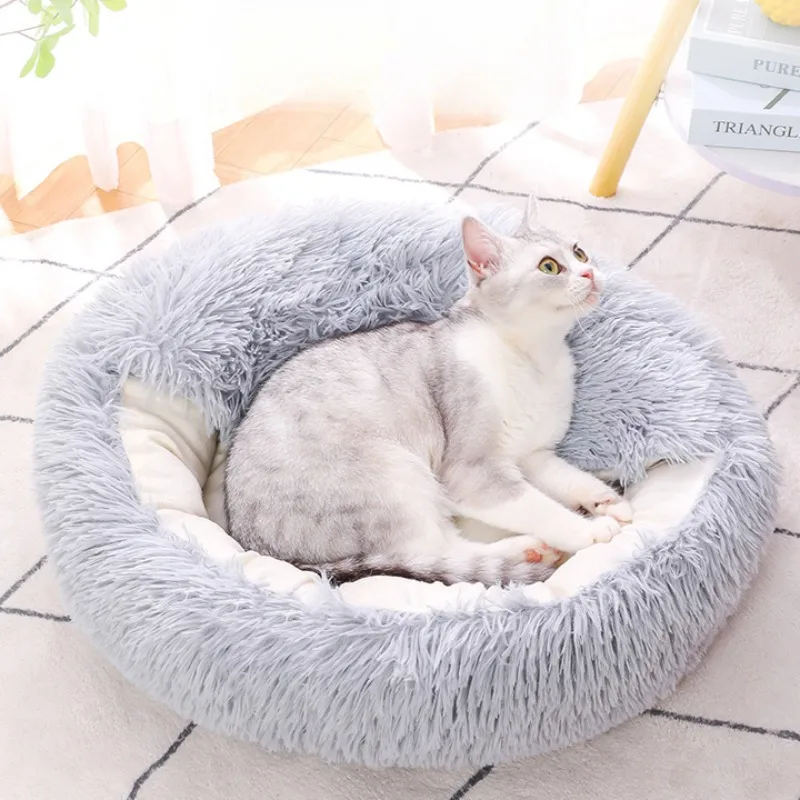 Camas cálidas de lana para gatos, relleno de algodón PP, nido de peluche suave para cachorros y gatitos, comodidad interior antideslizante, esteras para dormir para mascotas, camas para perros - imagen 2