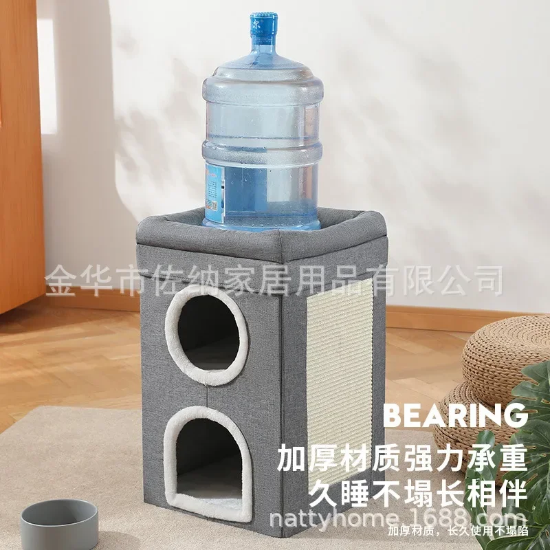 Nido para gatos de doble capa Universal para todas las estaciones, cálido en invierno, semicerrado, grande, extraíble y fácil de limpiar, nido plegable para mascotas - imagen 4