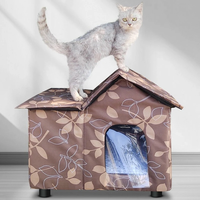 Casa impermeable para gatos, cama para gatos a prueba de lluvia para exteriores, cerrada, a prueba de viento, plegable, suave, aislamiento, casas para mascotas a prueba de humedad - imagen 4