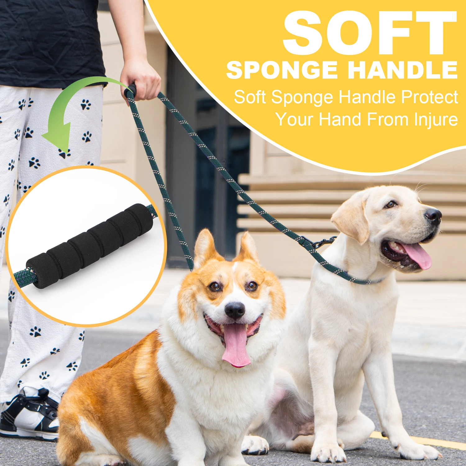 Correa para perros versátil y resistente con asa acolchada, fácil convertida a correas dobles, 7,5 pies, manos libres, cuerpo cruzado o cintura - imagen 2