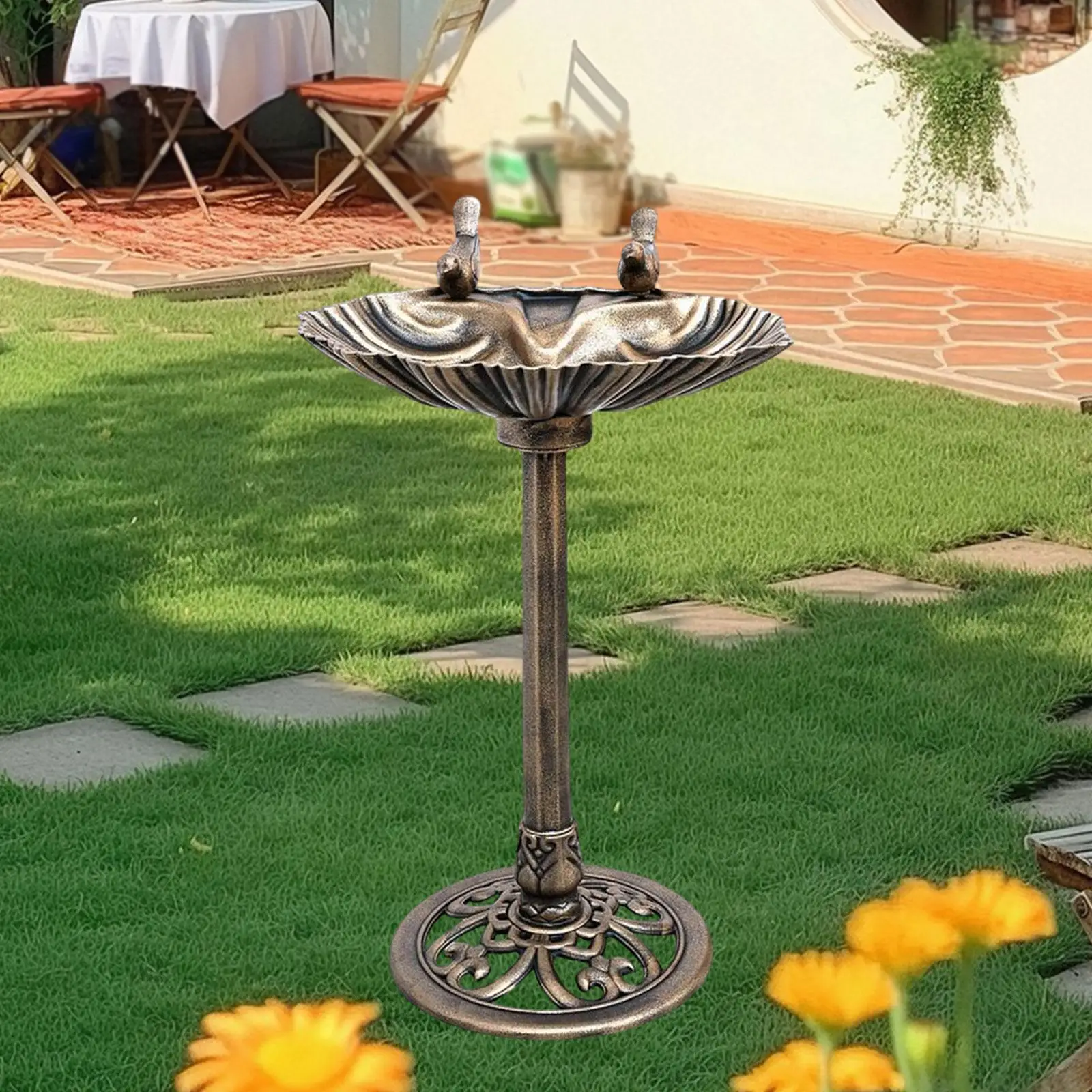 Pedestal de baño de pájaros para jardín, baño de pájaros, diseño Retro, resistente a la intemperie, fácil instalación, alimentador, expresiones de patio trasero, adorno de acentos - imagen 3