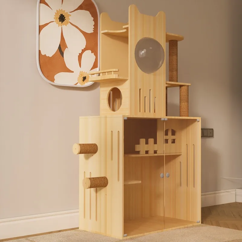 Gabinete de madera maciza para gatos, juguetes domésticos multicapa para gatos, jaula de madera, nido para ganado de mascotas, productos, suministros, muebles, rascadores