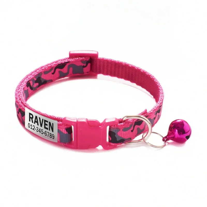 Collar de gato personalizado, collares de camuflaje para cachorros y gatitos, collar con etiqueta de identificación con nombre de gato personalizado con campana, regalo para perros pequeños y gatos - imagen 2