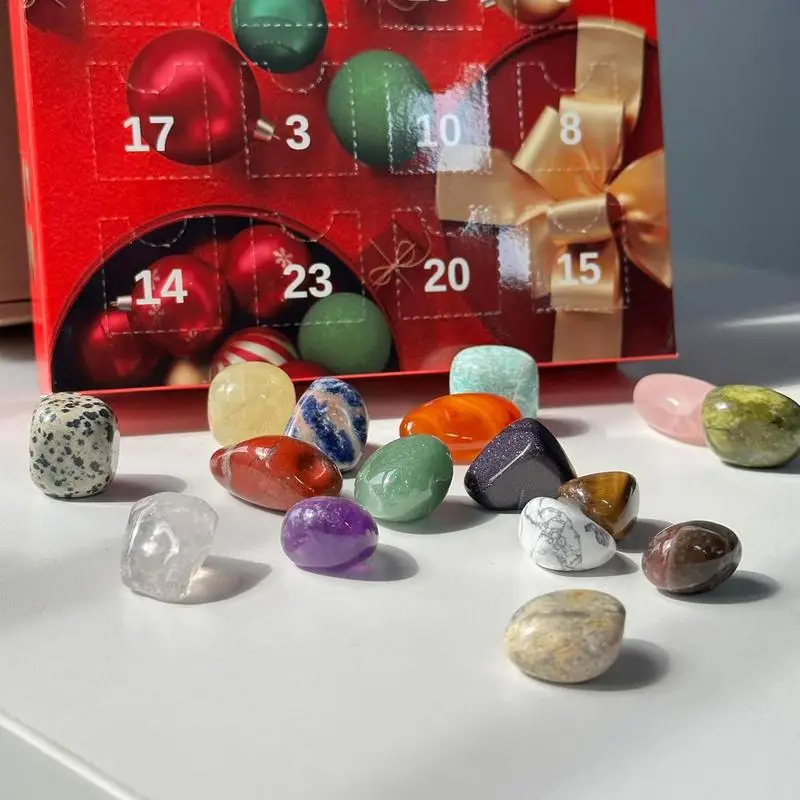 Calendario de Cuenta Regresiva para Navidad, cristales naturales con cristales minerales, decoración de temporada para premios escolares, fiesta de cumpleaños, 24 días - imagen 2