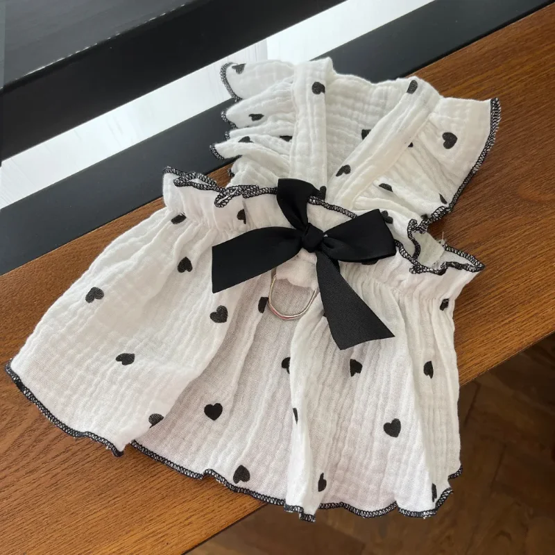 Ropa de princesa para perros, bonito vestido con lazo y estampado de corazón para cachorro Chihuahua, falda dulce, vestido de algodón para niña, disfraz para mascota perro - imagen 2