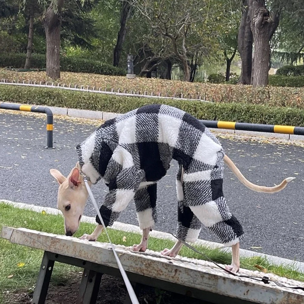 Monos de invierno para galgo italiano en patrón de cuadros blanco y negro, ropa cálida de cuello alto para Whippet, maltés sin pelo mexicano