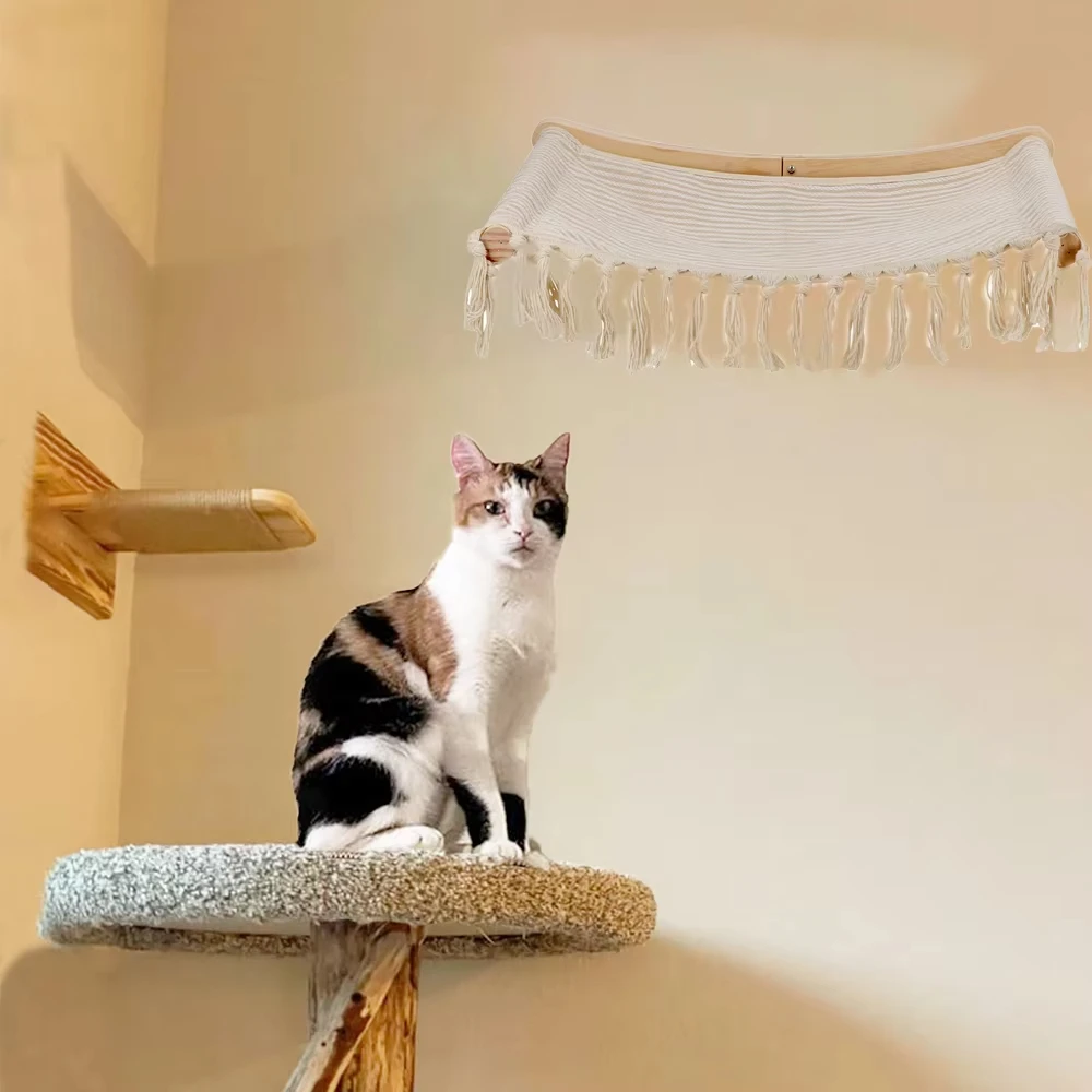 Muebles de pared para gatos, estantes de escalada para gatos montados en la pared de madera, casas y puentes para gatitos de interior, actividades para dormir y aventuras - imagen 2