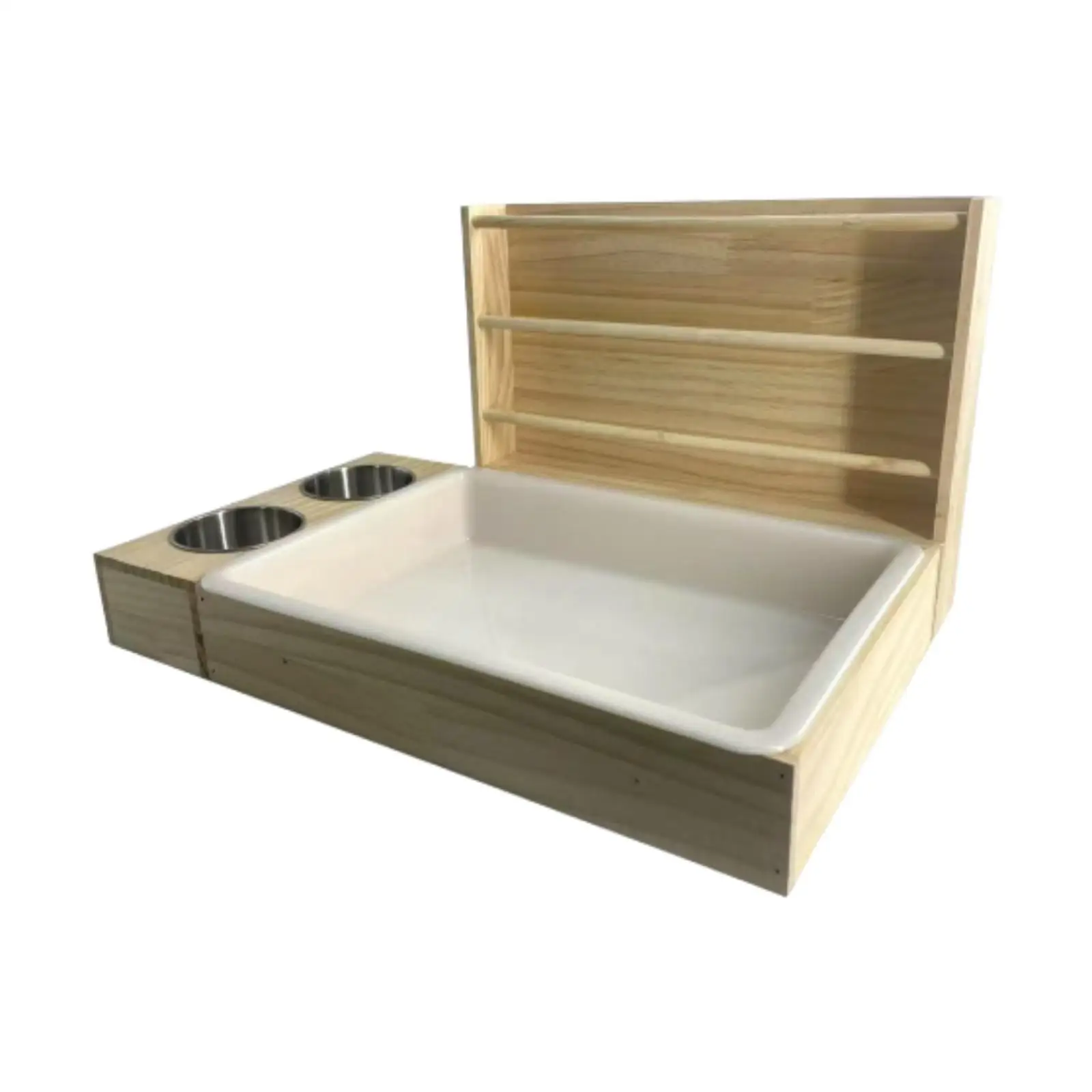 Comedero de heno para conejos con caja de arena, comedero de madera 3 en 1, soporte de heno para animales pequeños para conejos, conejillos de indias, hámster - imagen 2