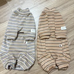 Camiseta interior suave de 4 patas para gato Sphynx, mono a rayas gris caqui para Devon Rex, pijamas de primavera y otoño para gato sin pelo, invierno