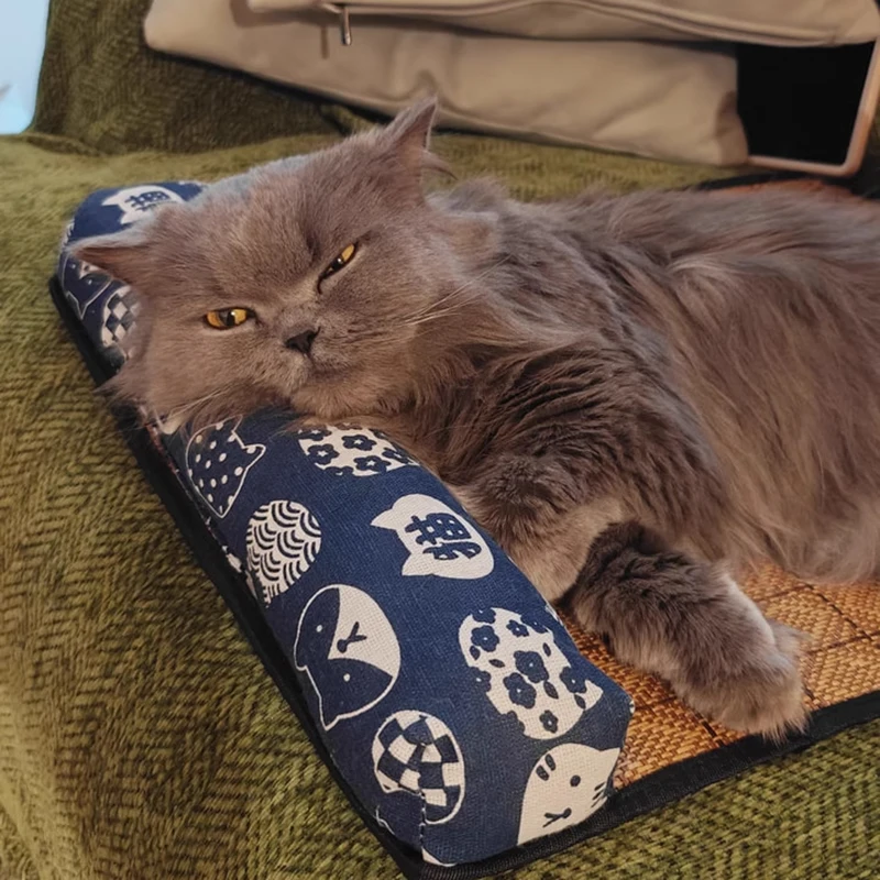 Estera de enfriamiento Natural para gatos, almohadilla de enfriamiento automático para mascotas de verano, estera de cama para gatos para perros, estera tejida de mimbre para interiores, cama para gatos para dormir - imagen 4