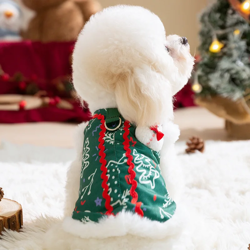 Otoño e Invierno perro Reno broche Navidad muñeco de nieve Cuello de piel abrigo chaleco gato cálido vacaciones oso de peluche abrigo para mascotas ropa para cachorros - imagen 2