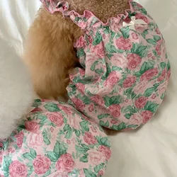 Conjunto verano floral perro pequeño - camisa voladora y falda encaje
