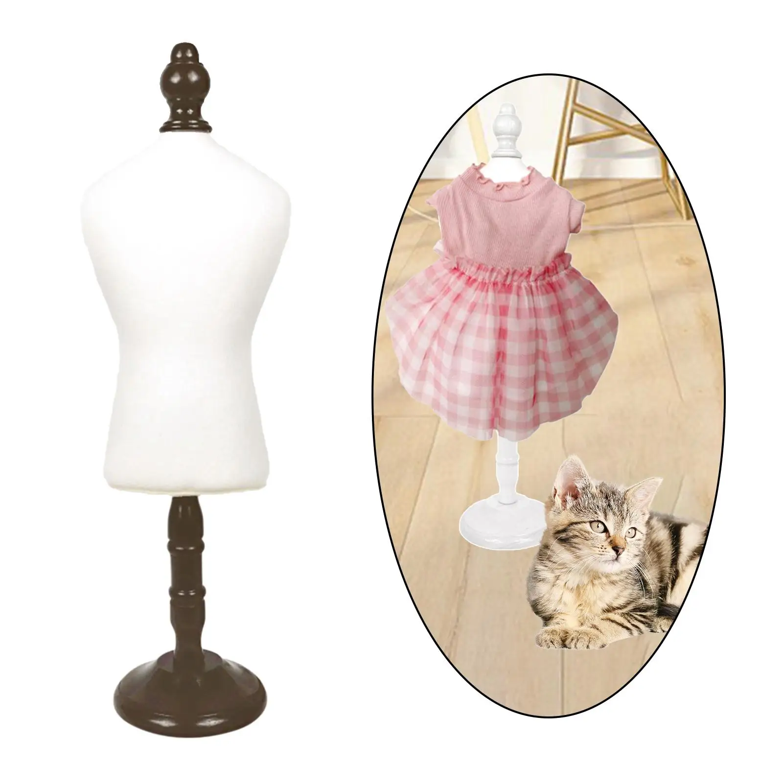 Doll Display Holder Mannequin Model Stand with Wooden Round Base Rack Female Form Wood for Dress Gown Display Pet Clothes Sewing