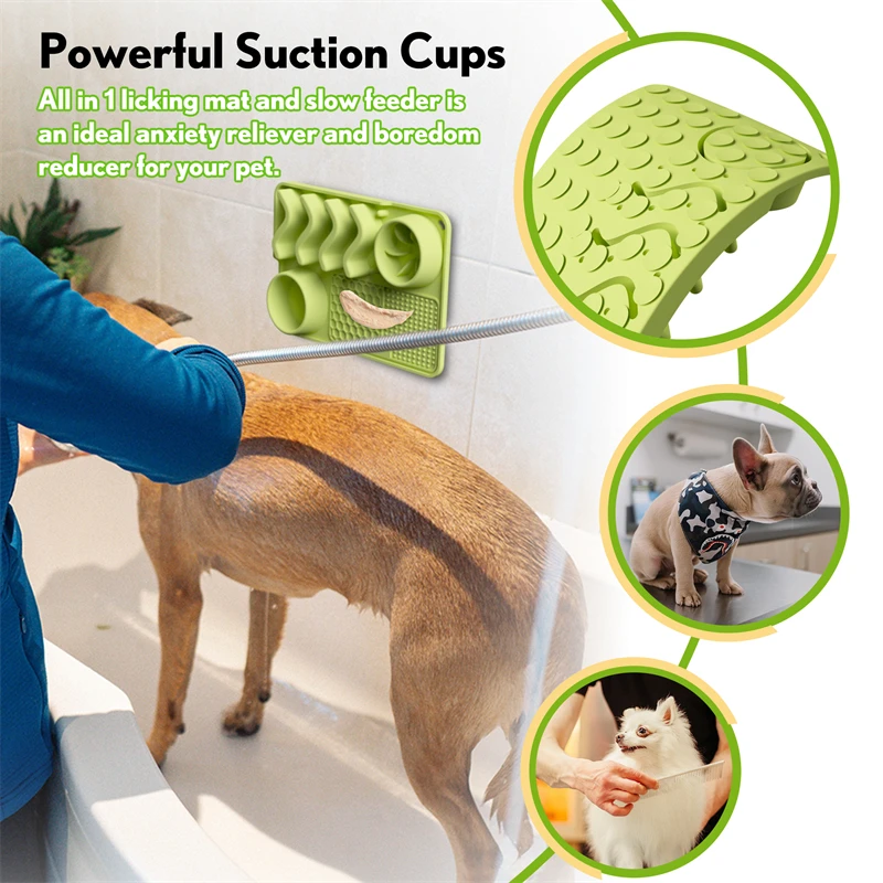 Alfombrilla para lamer perros con ventosas y tazón de acero inoxidable, alimentación lenta para gatos, baño, entrenamiento de aseo, aliviar la ansiedad de las mascotas - imagen 4